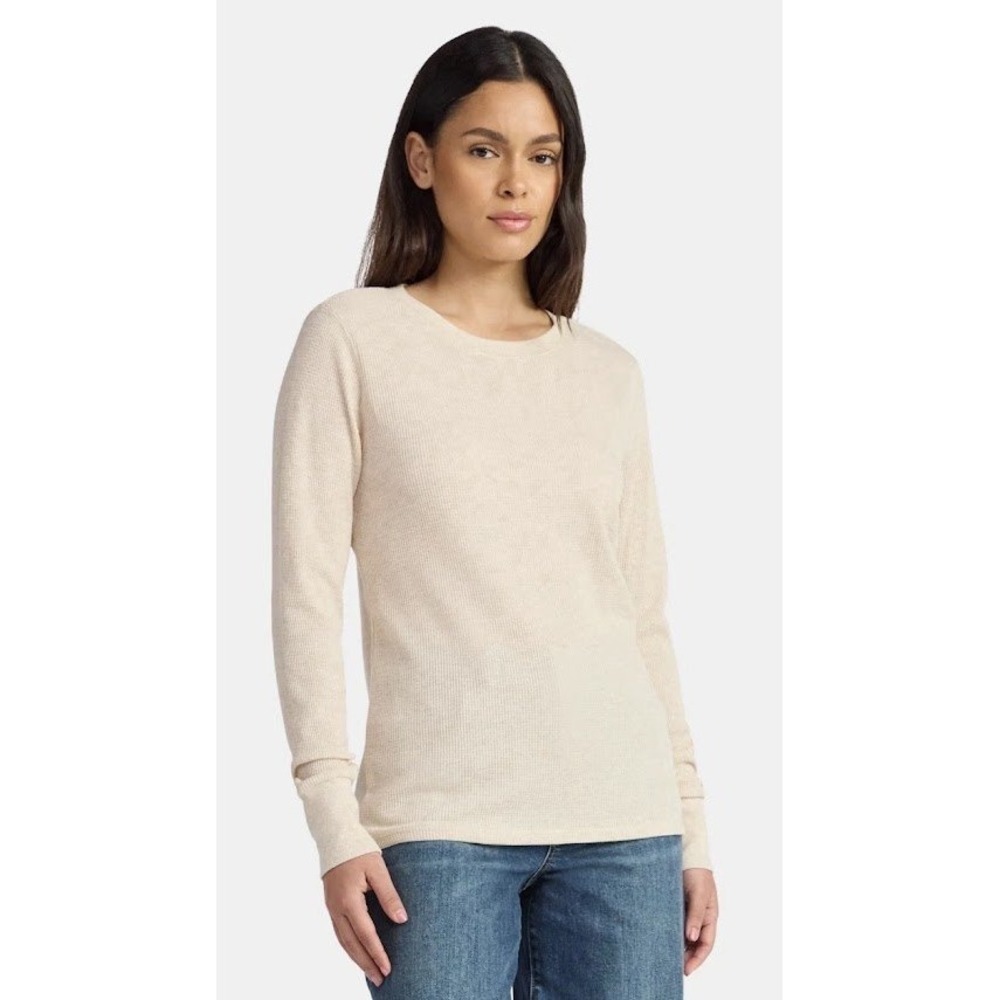 Time and Tru Women's Tan Thermal Knit Long Sleeve Crew Neck Ribbed Top Small